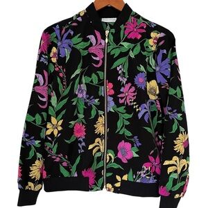 Susan Graver Bomber Jacket XS Floral Multicolor Pockets Casual City Athleisure